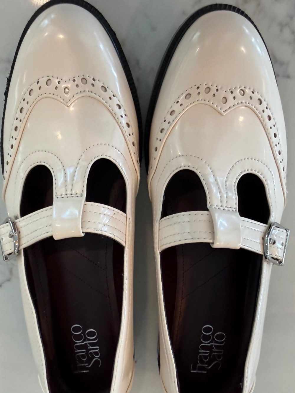 Franco Sarto Ivory Patent Mary Jane Oxford Flats Size 9